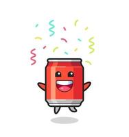 boisson heureuse peut mascotte sautant pour félicitation avec des confettis de couleur vecteur