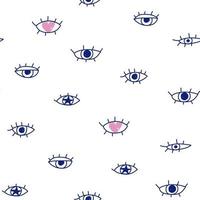 Joli motif d'yeux bleus doodle coeur papier blanc sans couture dessiné à la main vecteur