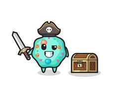 le personnage pirate amibe tenant une épée à côté d'un coffre au trésor vecteur