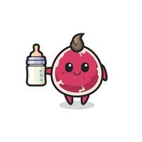 personnage de dessin animé de bébé boeuf avec bouteille de lait vecteur