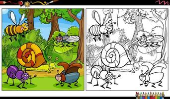dessin animé insectes et escargot animal personnages coloration page vecteur
