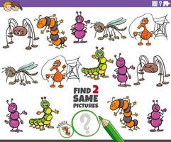 trouver deux même dessin animé insectes éducatif Jeu vecteur