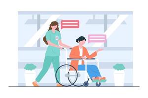 infirmière s'occupant d'un patient dans une illustration de scène de fauteuil roulant vecteur