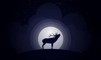 silhouette d'un cerf devant la lumière de la lune. vecteur