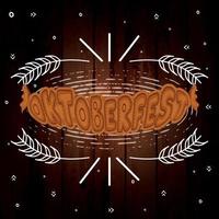 saucisse avec du texte sur un fond en bois avec des ornements oktoberfest vecteur