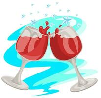 deux du vin des lunettes avec rouge liquide et étoiles vecteur