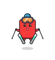 personnage mascotte carton rouge en tant que joueur de ski vecteur