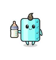 personnage de dessin animé de règle de bébé avec une bouteille de lait vecteur
