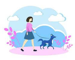 une femme des promenades sa chien vecteur
