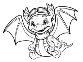 mignonne dragon pilote.simple ligne illustration pour coloriage.dragon année 2024 coloration page vecteur