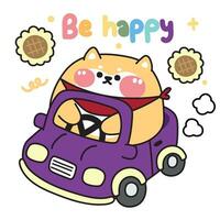 mignonne graisse shiba inu chien conduire voiture avec tournesol sur blanc arrière-plan.chubby Japonais vecteur