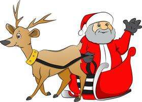 vecteur de Père Noël claus agitant de renne tiré Chariot.