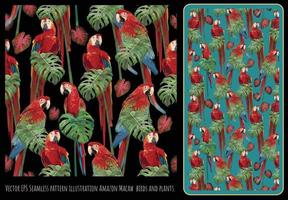 illustration de modèle sans couture ara amazonien oiseaux et plantes vecteur
