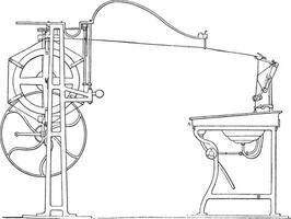 tour pour tirant des cocons, vapeur chauffage, ancien gravure. vecteur