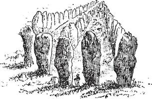 menhirs doublé en haut par carnac, ancien gravure. vecteur