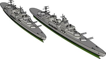 3d vecteur illustration de une deux longue gris militaire navires sur une blanc Contexte