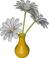 vase jaune avec des fleurs, illustration, vecteur sur fond blanc.