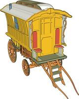 vieux chariot jaune, illustration, vecteur sur fond blanc.