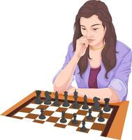 vecteur de femme en jouant échecs.