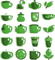 jeu d'icônes de thé vert, icône, vecteur sur fond blanc.
