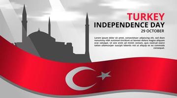 fond de fête de l'indépendance de la turquie avec drapeau et point de repère vecteur