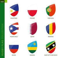 le rugby drapeau collection. le rugby icône avec drapeau de 9 des pays. vecteur