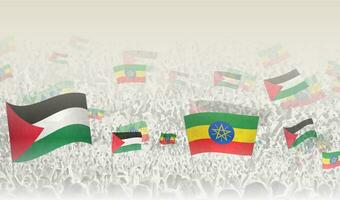 Palestine et Ethiopie drapeaux dans une foule de applaudissement personnes. vecteur