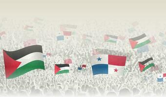 Palestine et Panama drapeaux dans une foule de applaudissement personnes. vecteur