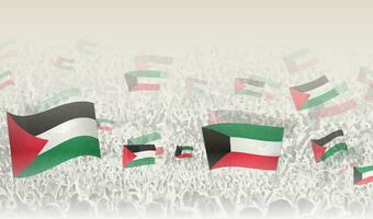 Palestine et Koweit drapeaux dans une foule de applaudissement personnes. vecteur
