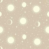 esthétique des illustrations sans couture modèle avec céleste lune étapes. Soleil des rayons et étoiles vecteur