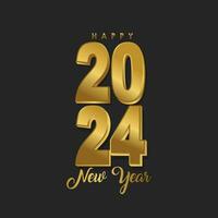 2024 content Nouveau année salutation carte vecteur modèle. d'or Nombres avec confettis réaliste illustration sur noir Contexte.