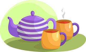 thé avec thé pot, illustration, vecteur sur une blanc Contexte.