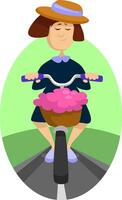 fille avec chapeau équitation vélo, illustration, vecteur sur une blanc Contexte.