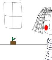 esquisser de une fille avec cactus dans le Contexte vecteur