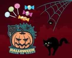 halloween 31 octobre avec vecteur de chat et d'araignée de bonbons à la citrouille