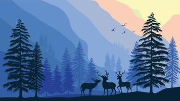 La faune wapiti dans la forêt nature paysage vector illustration