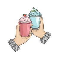 la glace crème fraise dans main avec la glace crème bleu dans main illustration vecteur