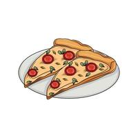 Pizza pepperoni tranche dans assiette illustration vecteur