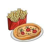Pizza avec français frites illustration vecteur