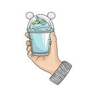 la glace crème bleu menthe dans main illustration vecteur