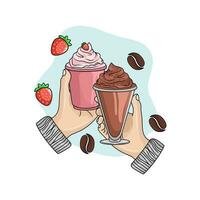 la glace crème fraise rose avec la glace crème dans main Chocolat illustration vecteur