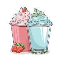 la glace crème bleu avec fraise rose illustration vecteur