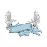bleu ruban décoration avec oiseau illustration vecteur