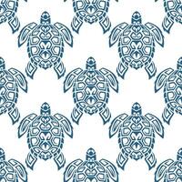 modèle sans couture avec des tortues de mer. La vie marine. motif maori. arrière-plan élégant. Bleu et blanc. vecteur