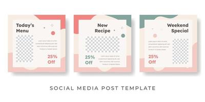 collection de conception de publications sur les réseaux sociaux culinaires avec espace photo vecteur