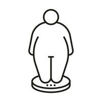 mesure corps de la personne sur Balance, contrôle peser obèse ligne icône. graisse figure et gros Taille homme. vecteur contour illustration