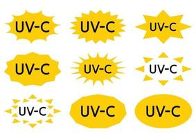 timbre de stérilisation uv. panneau d'information sur le dispositif d'assainissement. rayonnement uv, icônes ultraviolettes solaires. assainissement léger antimicrobien uvc. nettoyage de surface, procédure de décontamination médicale vecteur