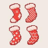 mignonne Noël chaussettes pixel art vecteur