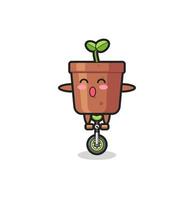 le personnage mignon de pot de plante fait du vélo de cirque vecteur