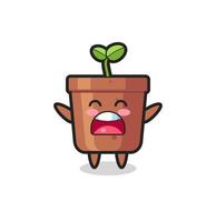 mascotte de pot de plante mignonne avec une expression de bâillement vecteur